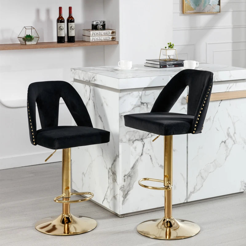 Set of 2 Adjustable Bar Stools with Hollow Backrest Design