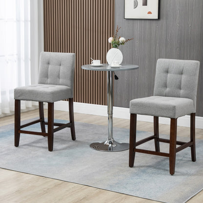 Set of 2, Modern Fabric Bar Stools, Thick padding Bar Chairs with Wood Legs, Grey