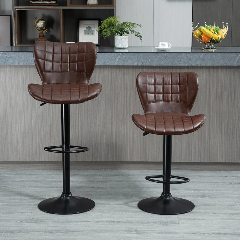 Bar Stools Set of 2 Adjustable Height Swivel Bar Chairs - Leather