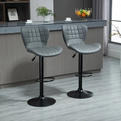 Bar Stools Set of 2 Adjustable Height Swivel Bar Chairs - Leather