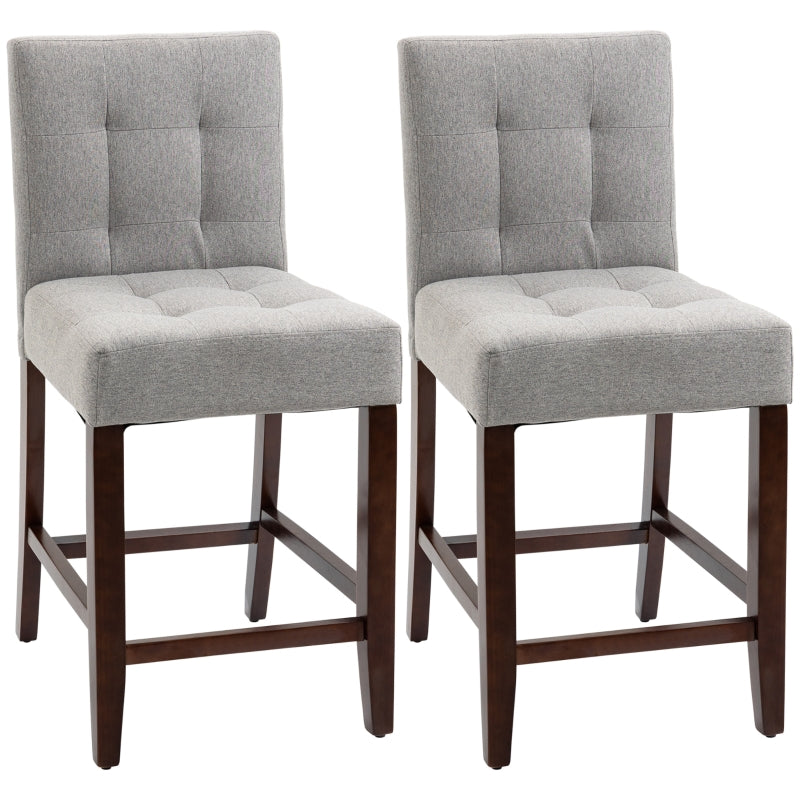 Set of 2, Modern Fabric Bar Stools, Thick padding Bar Chairs with Wood Legs, Grey