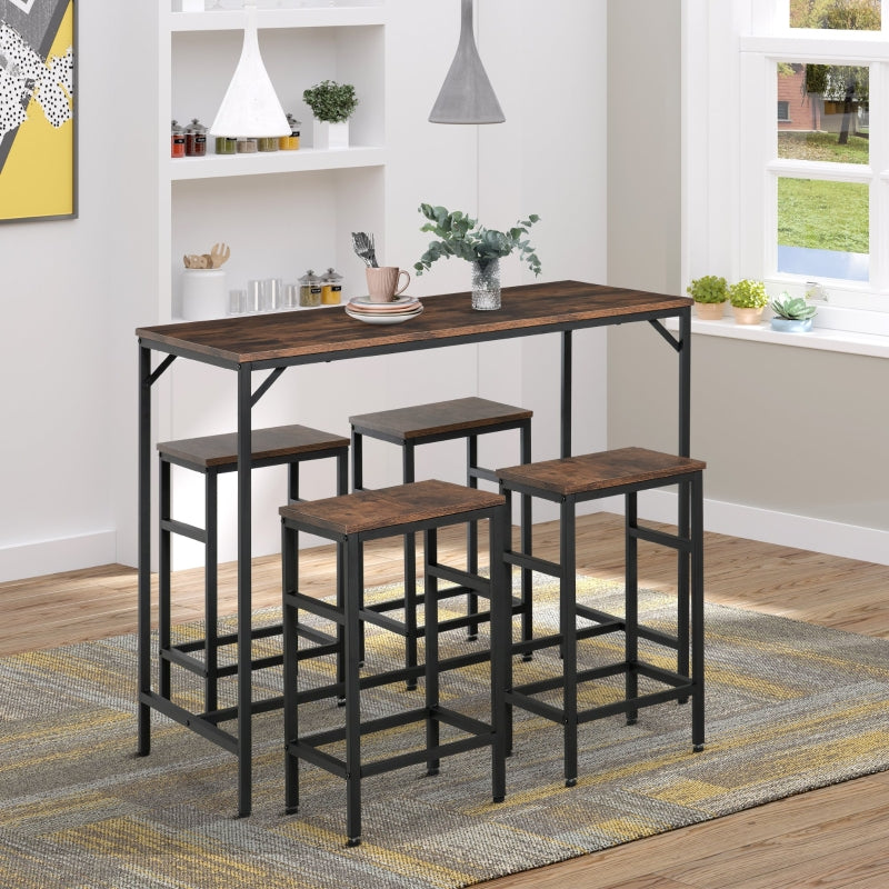 Industrial Rectangular Bar Table Set with 4 Stools for Dining Room, Kitchen