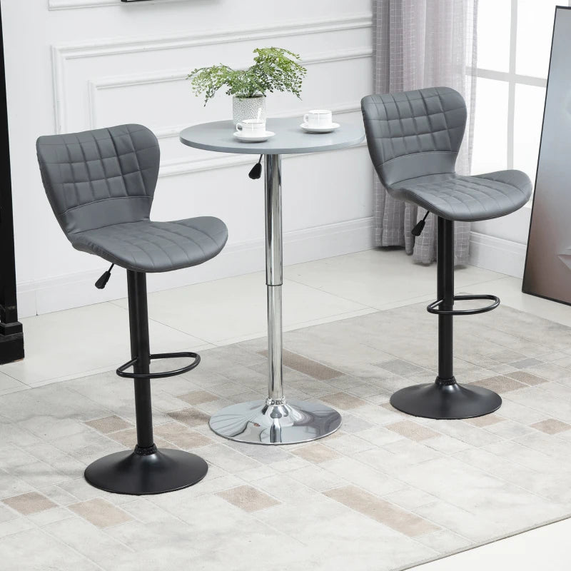 Bar Stools Set of 2 Adjustable Height Swivel Bar Chairs - Leather