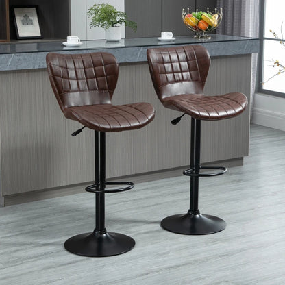 Bar Stools Set of 2 Adjustable Height Swivel Bar Chairs - Leather