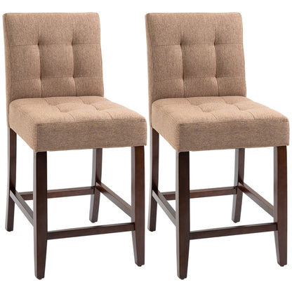 Set of 2, Modern Fabric Bar Stools, Thick padding Bar Chairs with Wood Legs, Grey