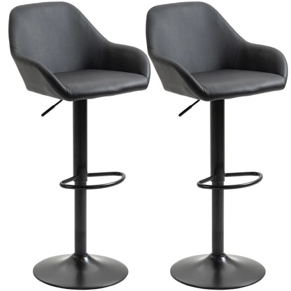 Set of 2, Adjustable Leather and Steel Base Kitchen Bar stools - Black