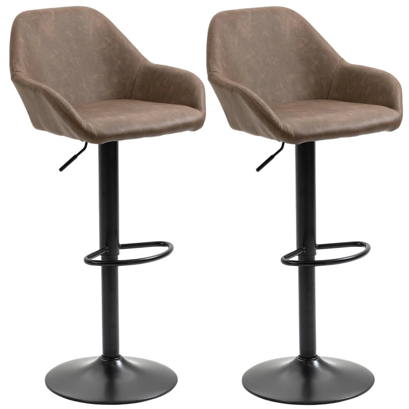 Set of 2, Adjustable Leather and Steel Base Kitchen Bar stools - Black