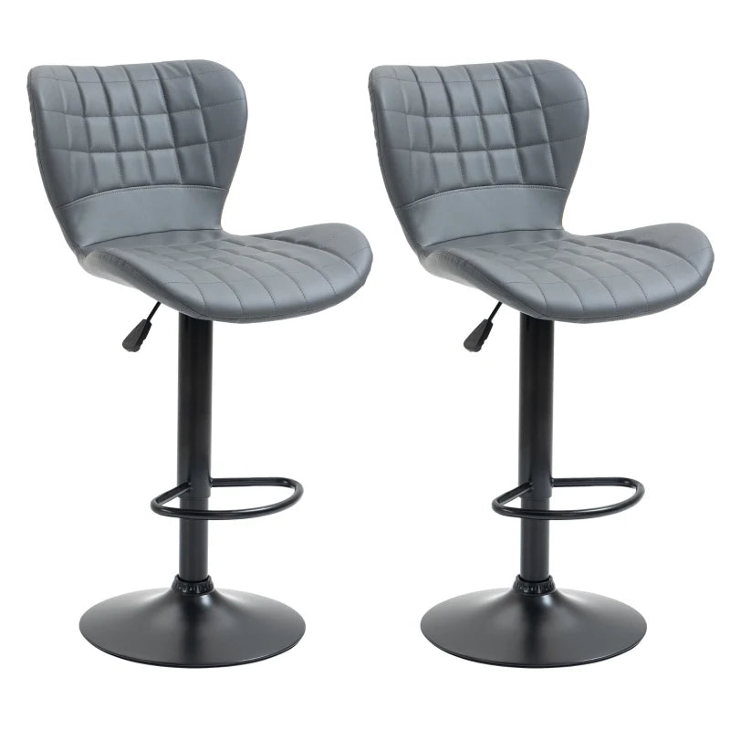 Bar Stools Set of 2 Adjustable Height Swivel Bar Chairs - Leather