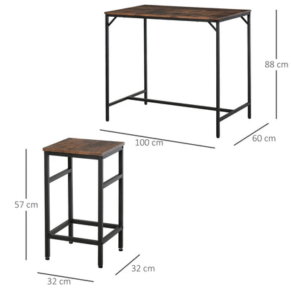 Industrial Rectangular Bar Table Set with 4 Stools for Dining Room, Kitchen