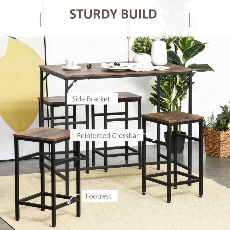 Industrial Rectangular Bar Table Set with 4 Stools for Dining Room, Kitchen