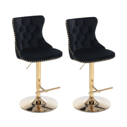 Set of Two Velvet Studded Swivel Bar stool - Black