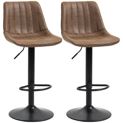 Adjustable Home Pub Bar Stools Set of 2 Counter Height Barstools - Brown