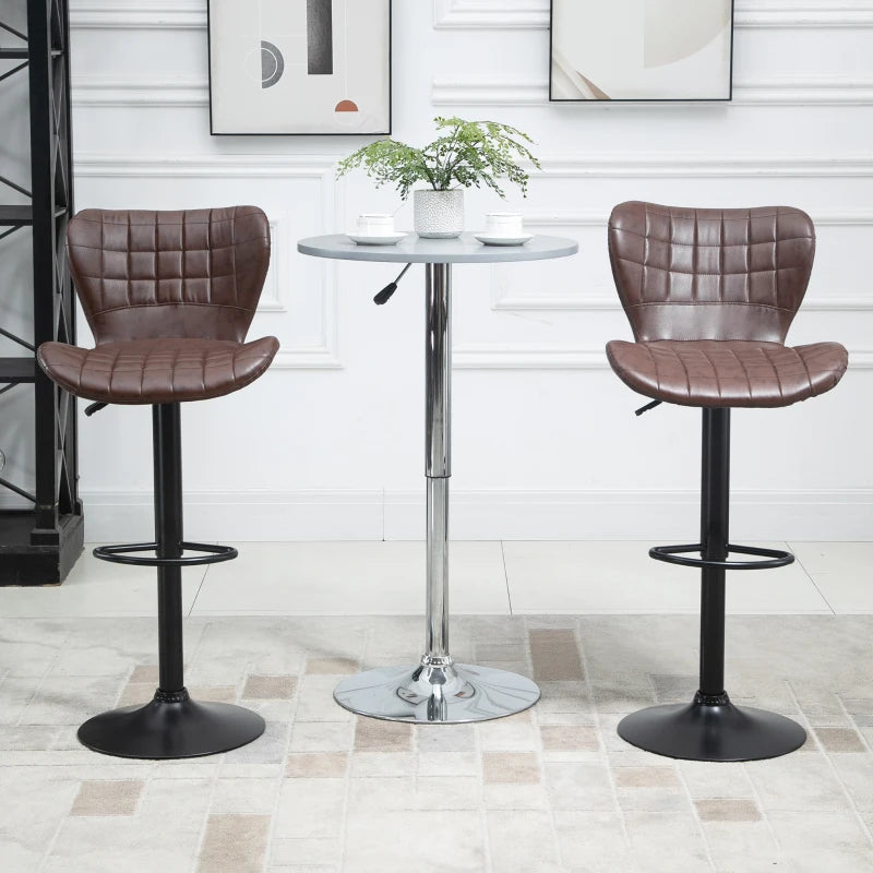 Bar Stools Set of 2 Adjustable Height Swivel Bar Chairs - Leather