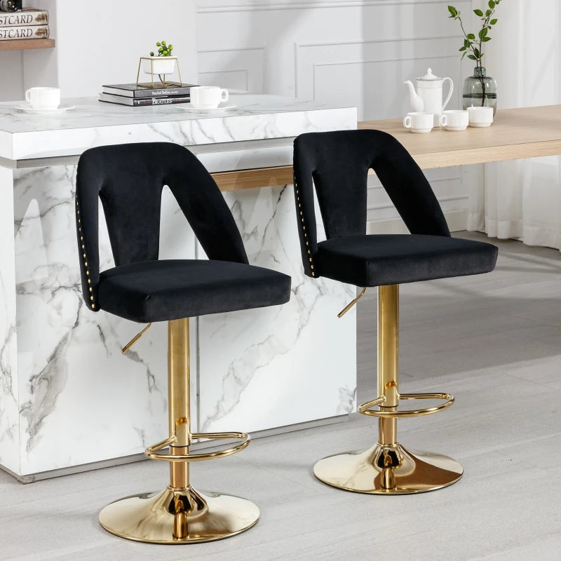 Set of 2 Adjustable Bar Stools with Hollow Backrest Design