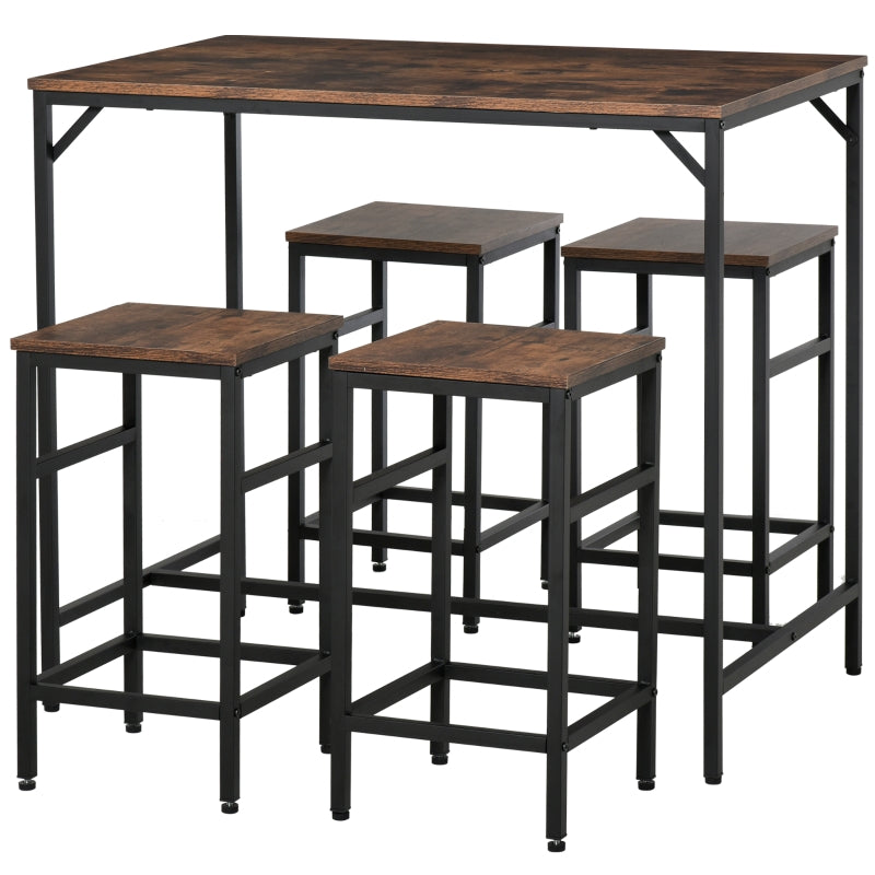 Industrial Rectangular Bar Table Set with 4 Stools for Dining Room, Kitchen