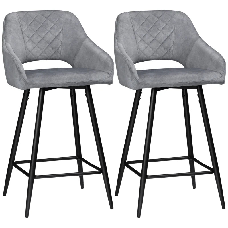 HOMCOM Velvet-Touch Fabric Counter Height Bar Chairs, Grey