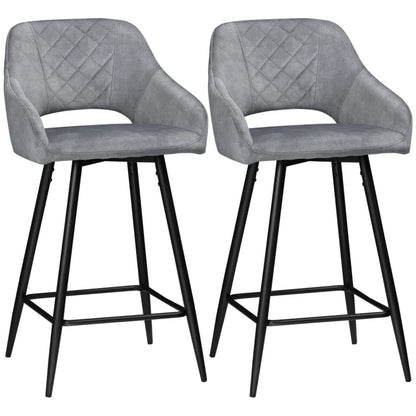 HOMCOM Velvet-Touch Fabric Counter Height Bar Chairs, Grey