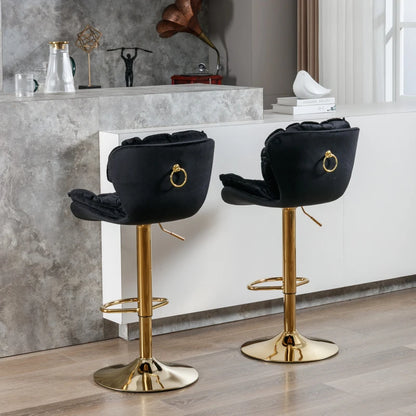 Set of 2 Adjustable Bar Stools with Rolling Edge Backrest