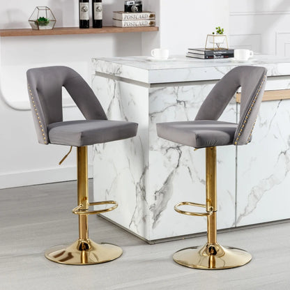 Set of 2 Adjustable Bar Stools with Hollow Backrest Design