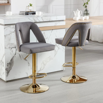 Set of 2 Adjustable Bar Stools with Hollow Backrest Design