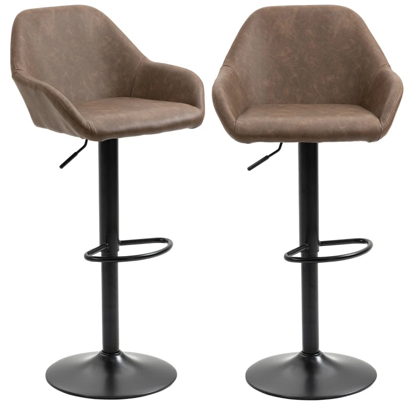 Set of 2, Adjustable Leather and Steel Base Kitchen Bar stools - Black