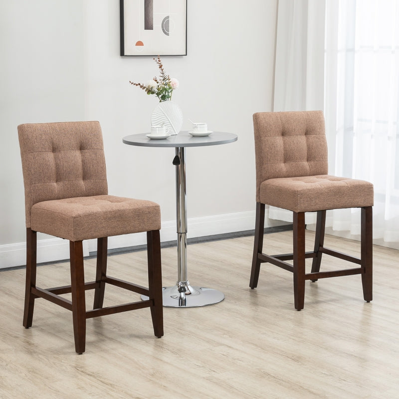 Set of 2, Modern Fabric Bar Stools, Thick padding Bar Chairs with Wood Legs, Grey