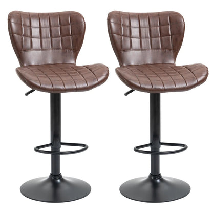 Bar Stools Set of 2 Adjustable Height Swivel Bar Chairs - Leather