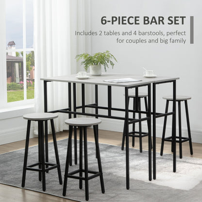 6-Piece Bar Table Set, 2 Breakfast Tables with 4 Stools