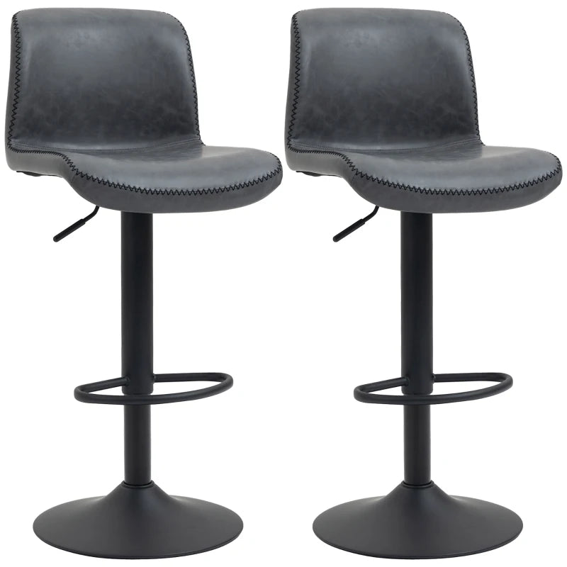 Set of 2, Leather Breakfast Bar Stool Adjustable - Dark Grey