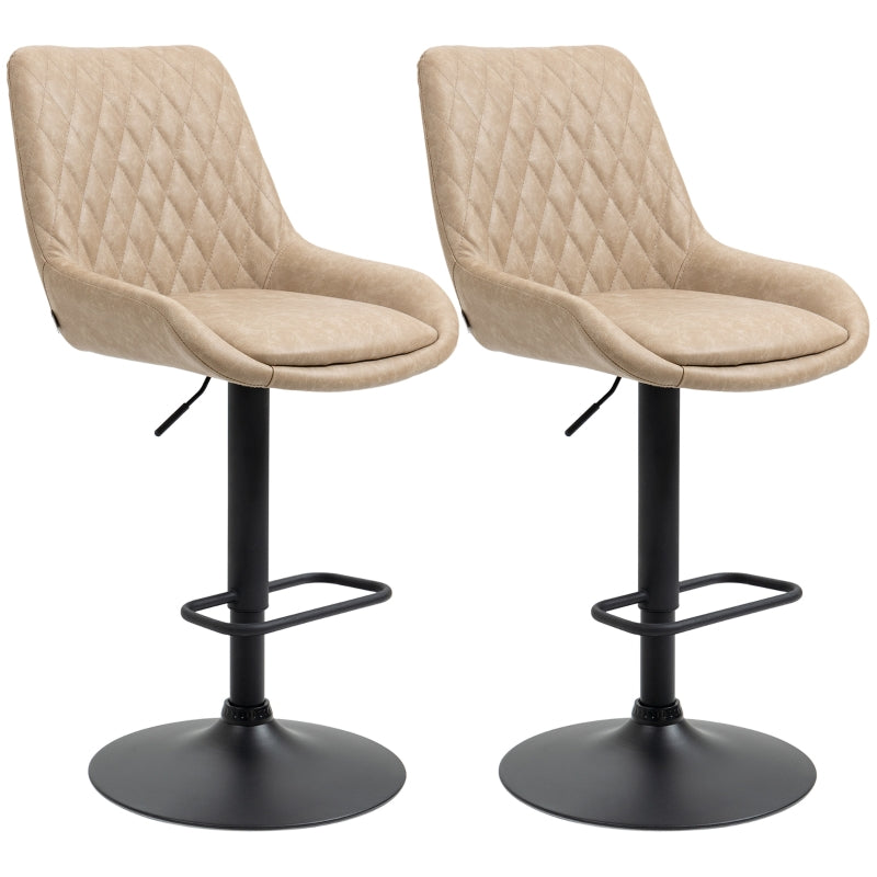 Set of 2, Retro Adjustable Kitchen Stool, Upholstered Bar Chairs with Back, Swivel Seat