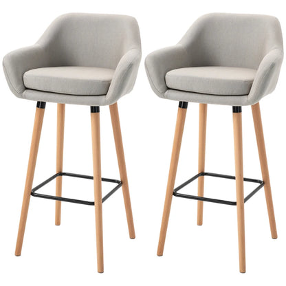 Set of 2 Bar Stools Modern Upholstered Seat Bar Chairs w/ Metal Frame, Solid Wood Legs