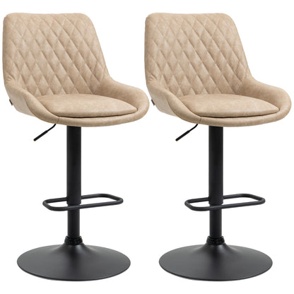 Set of 2, Retro Adjustable Kitchen Stool, Upholstered Bar Chairs with Back, Swivel Seat