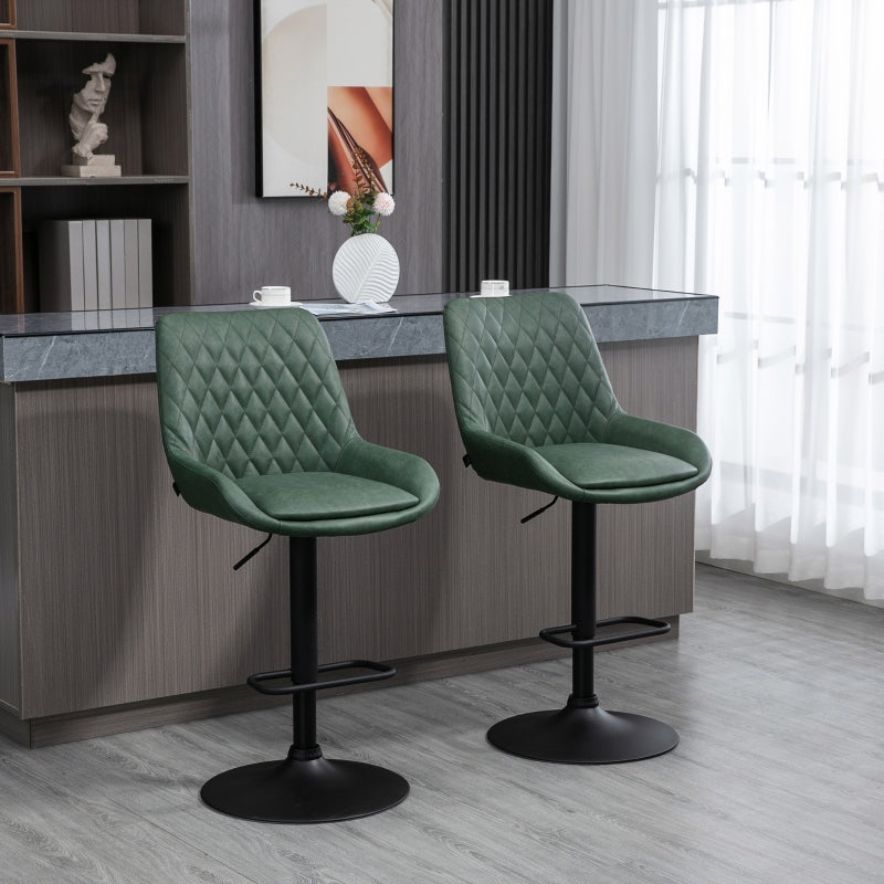 Set of 2, Retro Adjustable Kitchen Stool, Upholstered Bar Chairs with Back, Swivel Seat