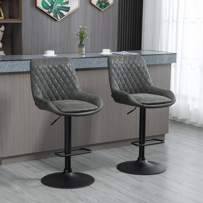 Set of 2, Retro Adjustable Kitchen Stool, Upholstered Bar Chairs with Back, Swivel Seat