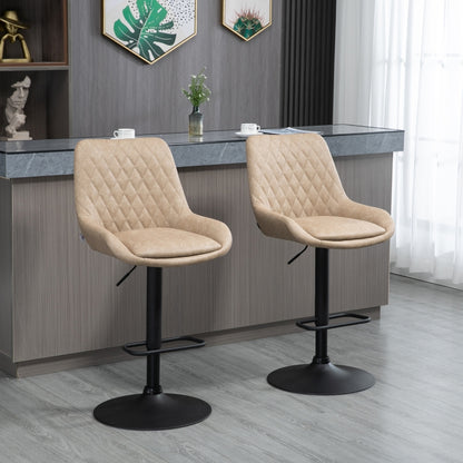 Set of 2, Retro Adjustable Kitchen Stool, Upholstered Bar Chairs with Back, Swivel Seat