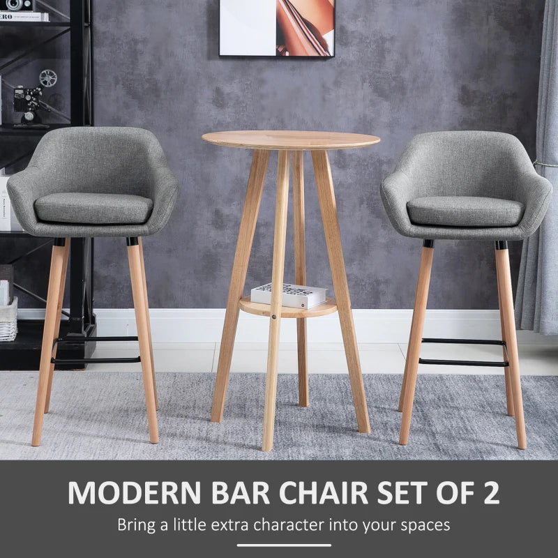 Set of 2 Bar Stools Modern Upholstered Seat Bar Chairs w/ Metal Frame, Solid Wood Legs