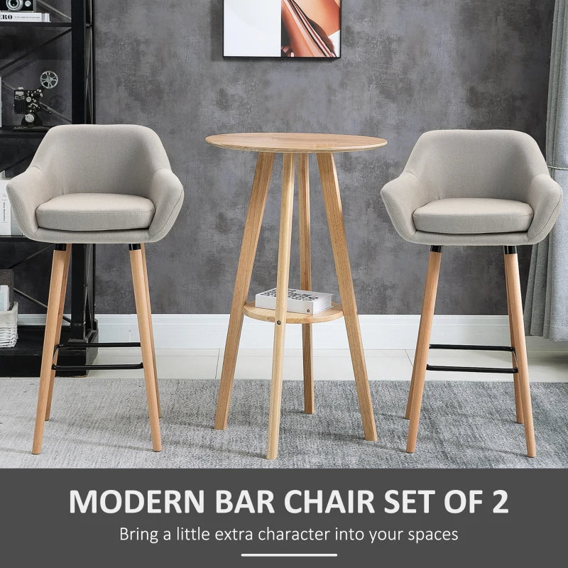 Set of 2 Bar Stools Modern Upholstered Seat Bar Chairs w/ Metal Frame, Solid Wood Legs