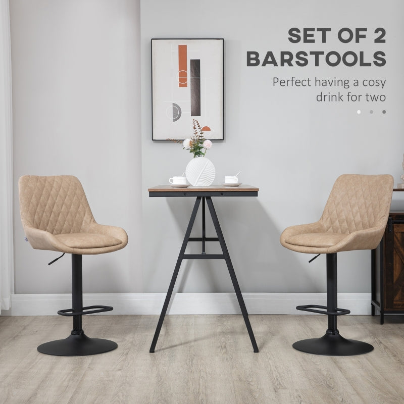 Set of 2, Retro Adjustable Kitchen Stool, Upholstered Bar Chairs with Back, Swivel Seat