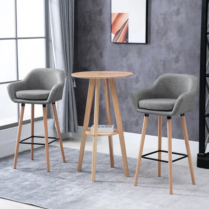 Set of 2 Bar Stools Modern Upholstered Seat Bar Chairs w/ Metal Frame, Solid Wood Legs