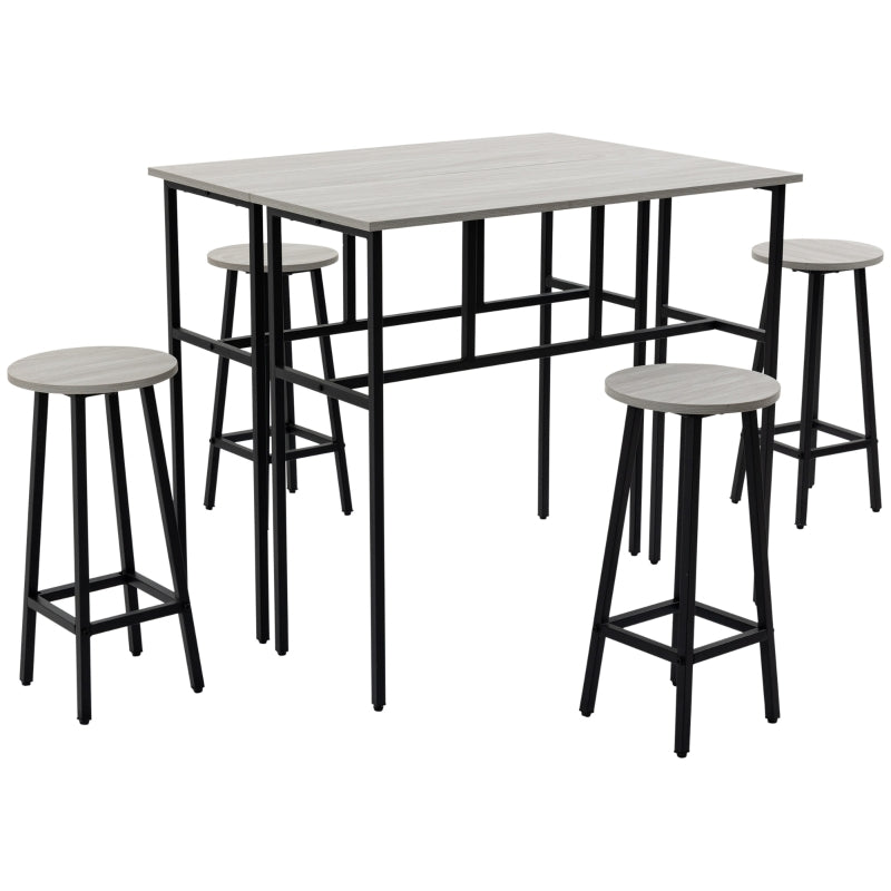 6-Piece Bar Table Set, 2 Breakfast Tables with 4 Stools