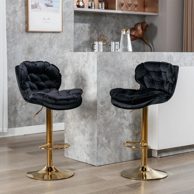 Set of 2 Adjustable Bar Stools with Rolling Edge Backrest