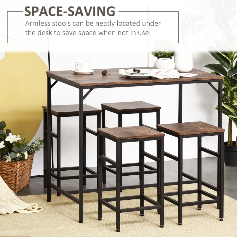 Industrial Rectangular Bar Table Set with 4 Stools for Dining Room, Kitchen