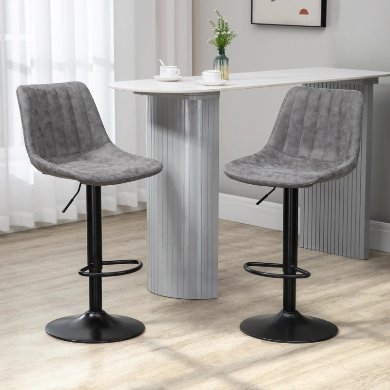 Adjustable Home Pub Bar Stools Set of 2 Counter Height Barstools - Grey