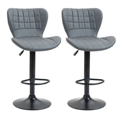 Bar Stools Set of 2 Adjustable Height Swivel Bar Chairs - Leather