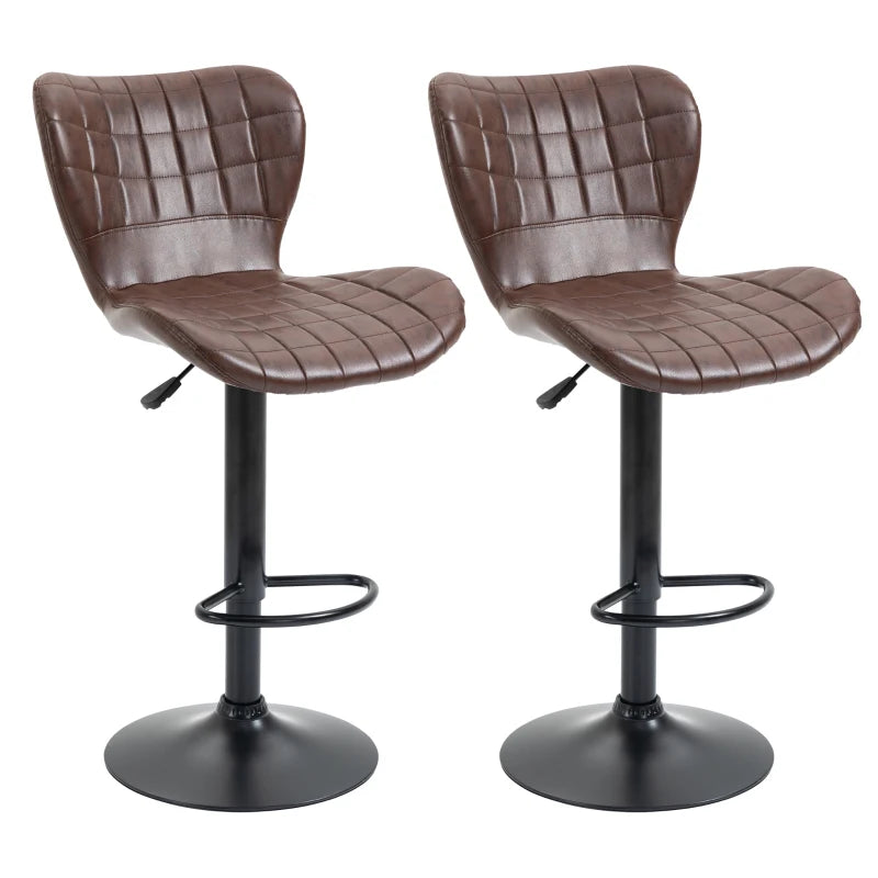 Bar Stools Set of 2 Adjustable Height Swivel Bar Chairs - Leather