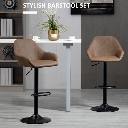 Set of 2, Adjustable Leather and Steel Base Kitchen Bar stools - Black