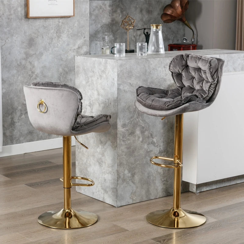 Set of 2 Adjustable Bar Stools with Rolling Edge Backrest