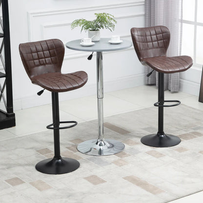 Bar Stools Set of 2 Adjustable Height Swivel Bar Chairs - Leather